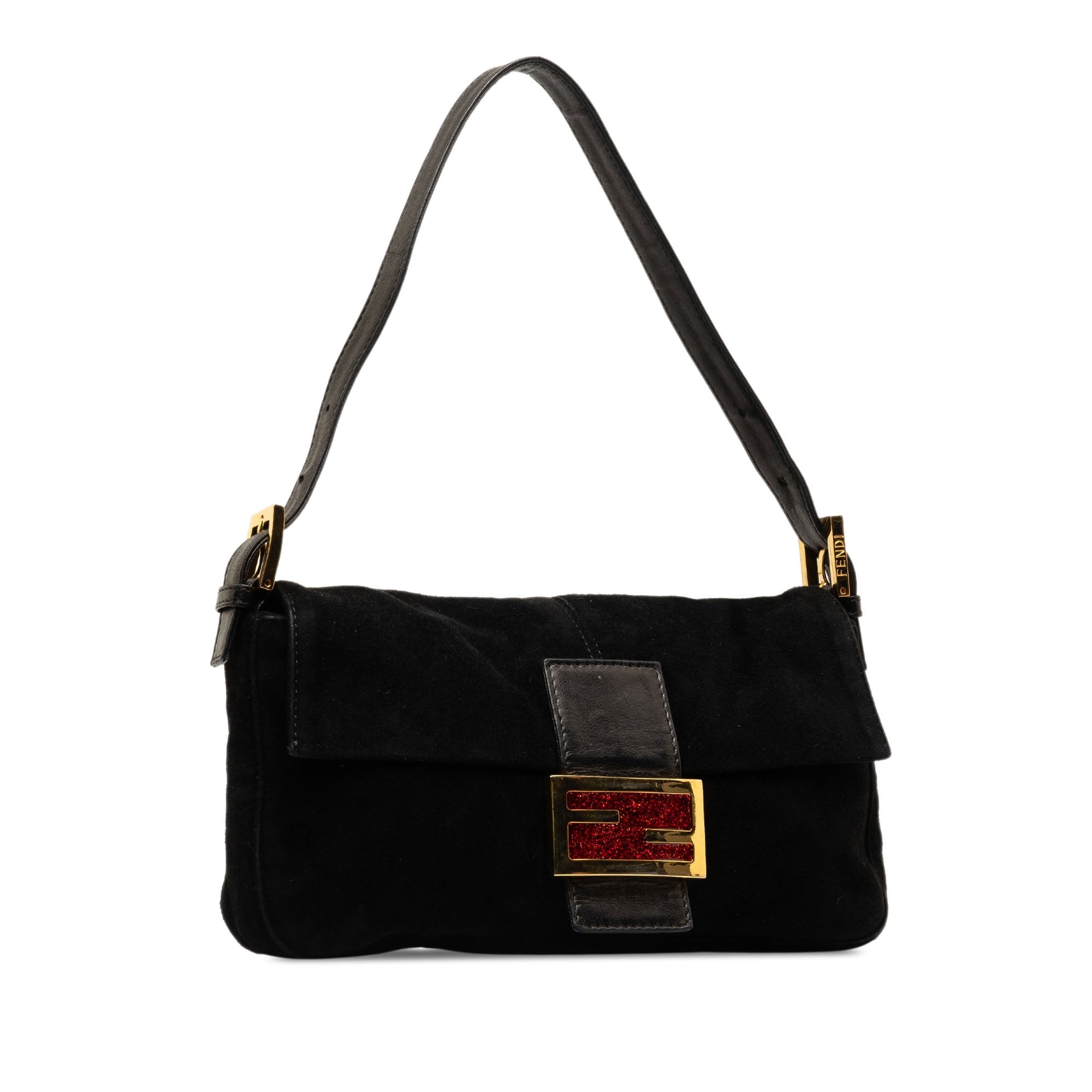 Pre-Owned Authenticated Fendi Baguette Suede Leather Black Shoulder Bag Unisex (Good)