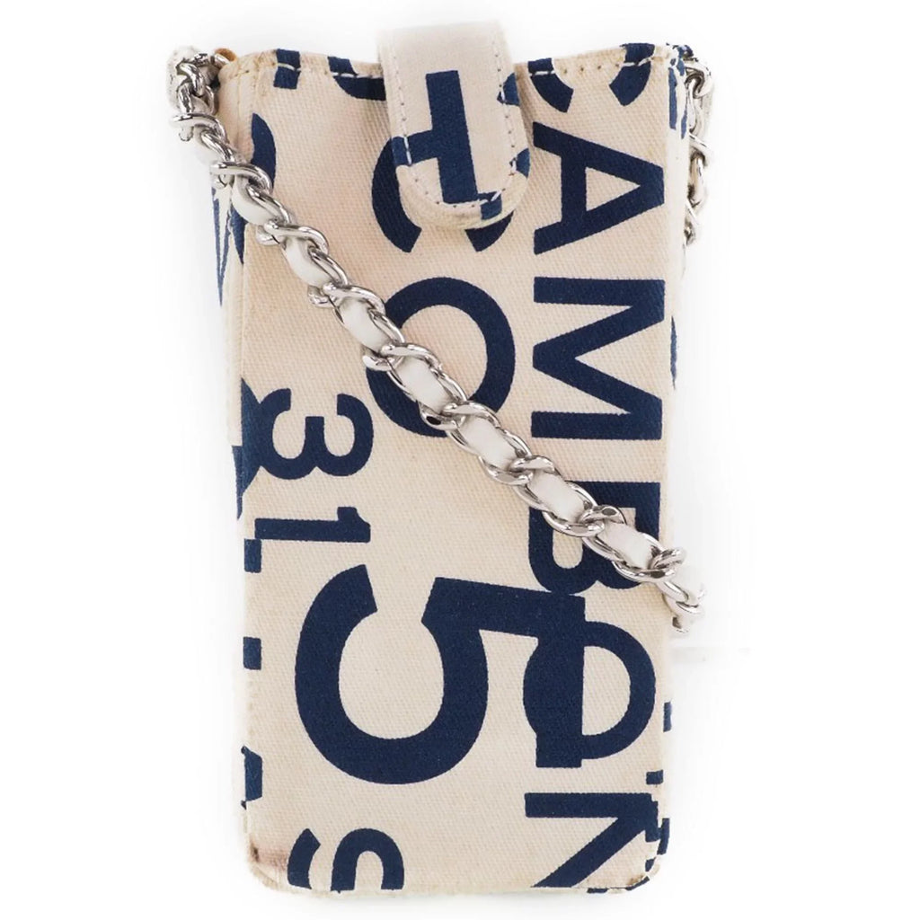 Pre-Owned Chanel Chain Pouch Canvas White/Blue Women's (Good)