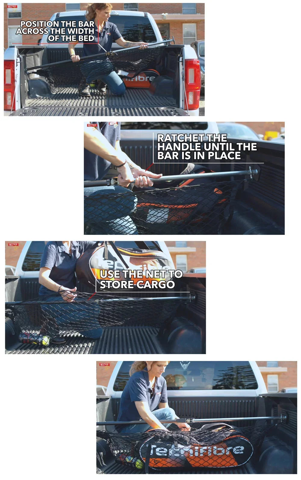 Cargo Bar Adjustable 40" - 70" w/ Storage Net for Use in Pickup Truck Bed, , and Small Trailers (4 Pack)