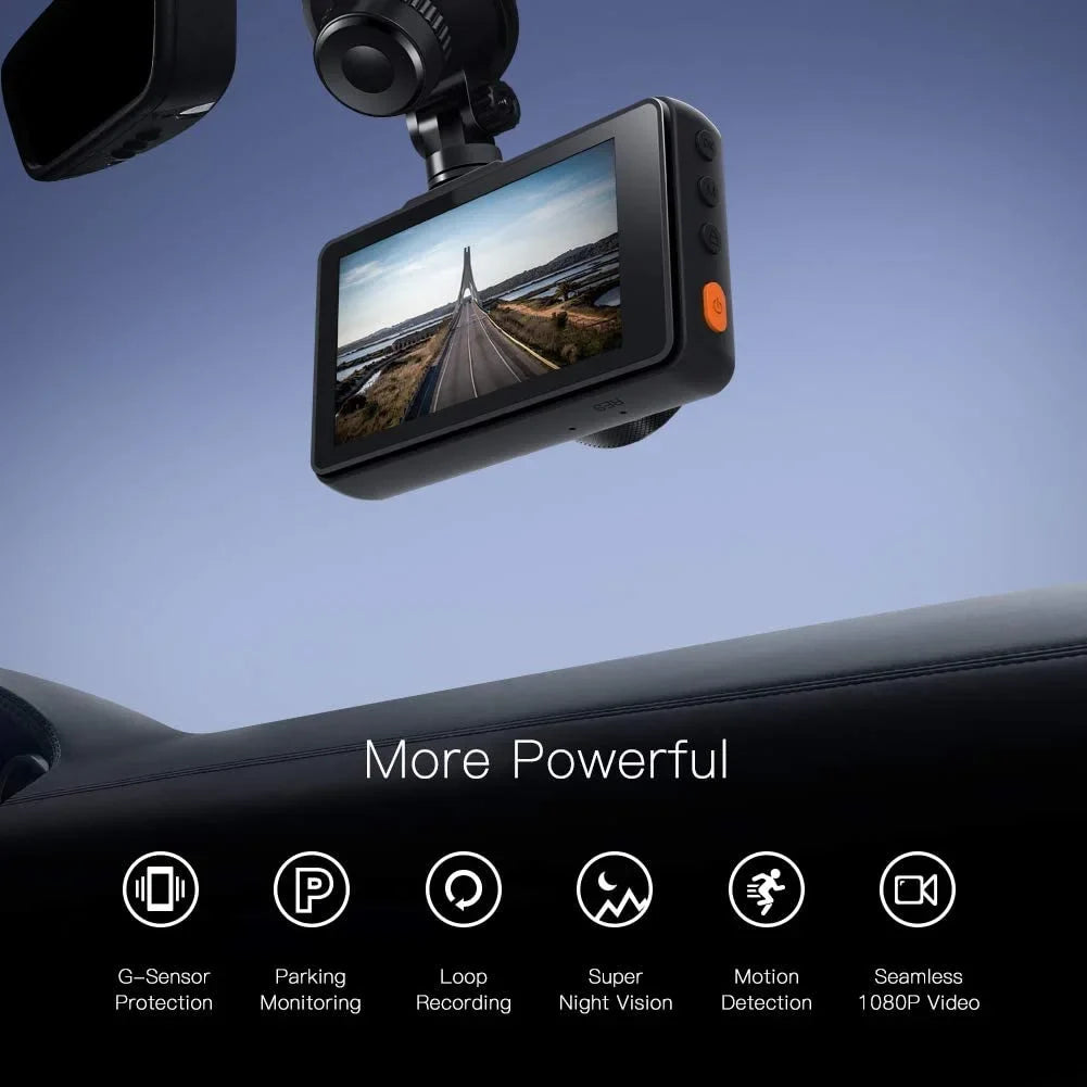 Dash Cam 1080P Full  Front and Rear 3 Inch Car Cam 170°Wide Angle Screen, Black