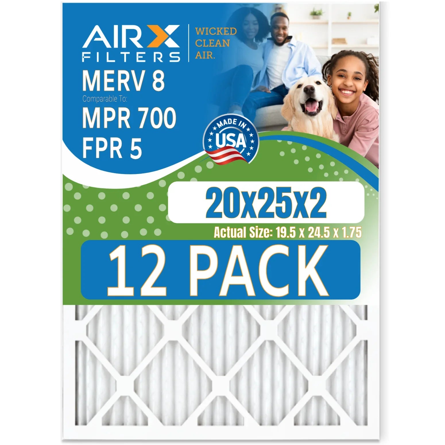 20x25x2 Air Filter  8 Rating, 12 Pack of Furnace Filters Comparable to  700 &  5 - Made in  by     .