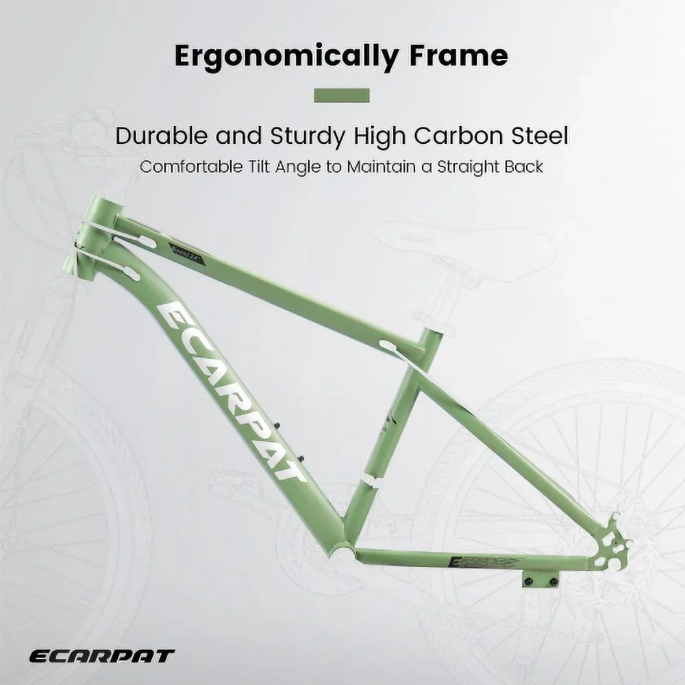 Ecarpat Mountain Bike 24 Inch Wheels, 21-Speed Mens Womens Trail Commuter City Mountain Bike, Carbon steel Frame Disc Brakes Thumb Shifter Front Fork Bicycles