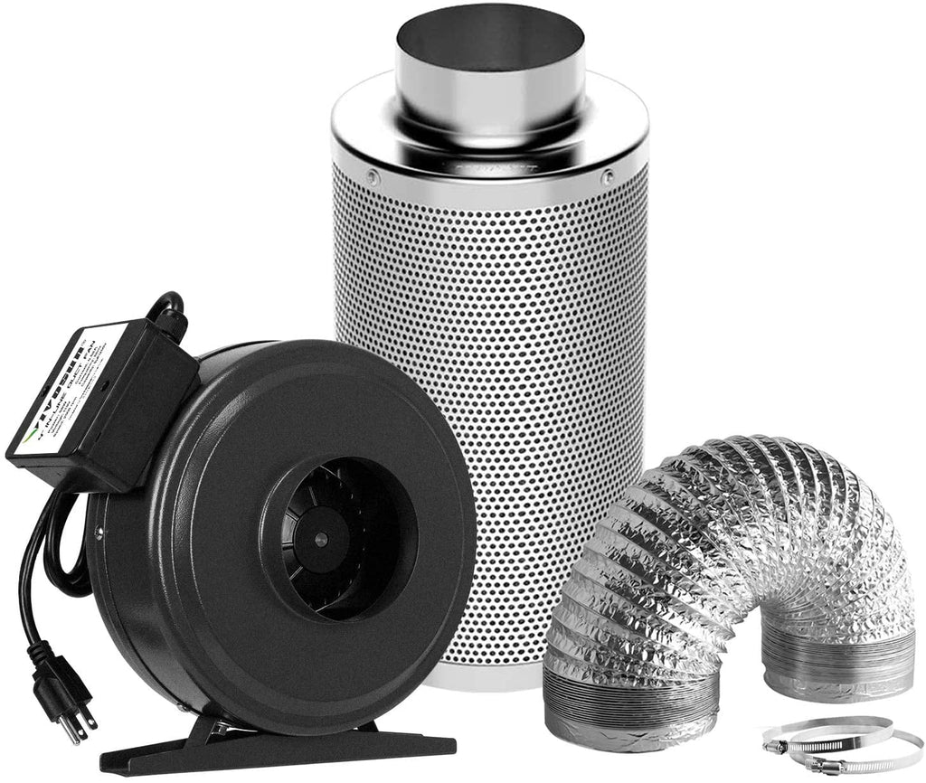 Air Filtration Kit: 6 Inch 440  Inline Fan, 6'' Carbon Filter and 16 Ft Ducting Combo