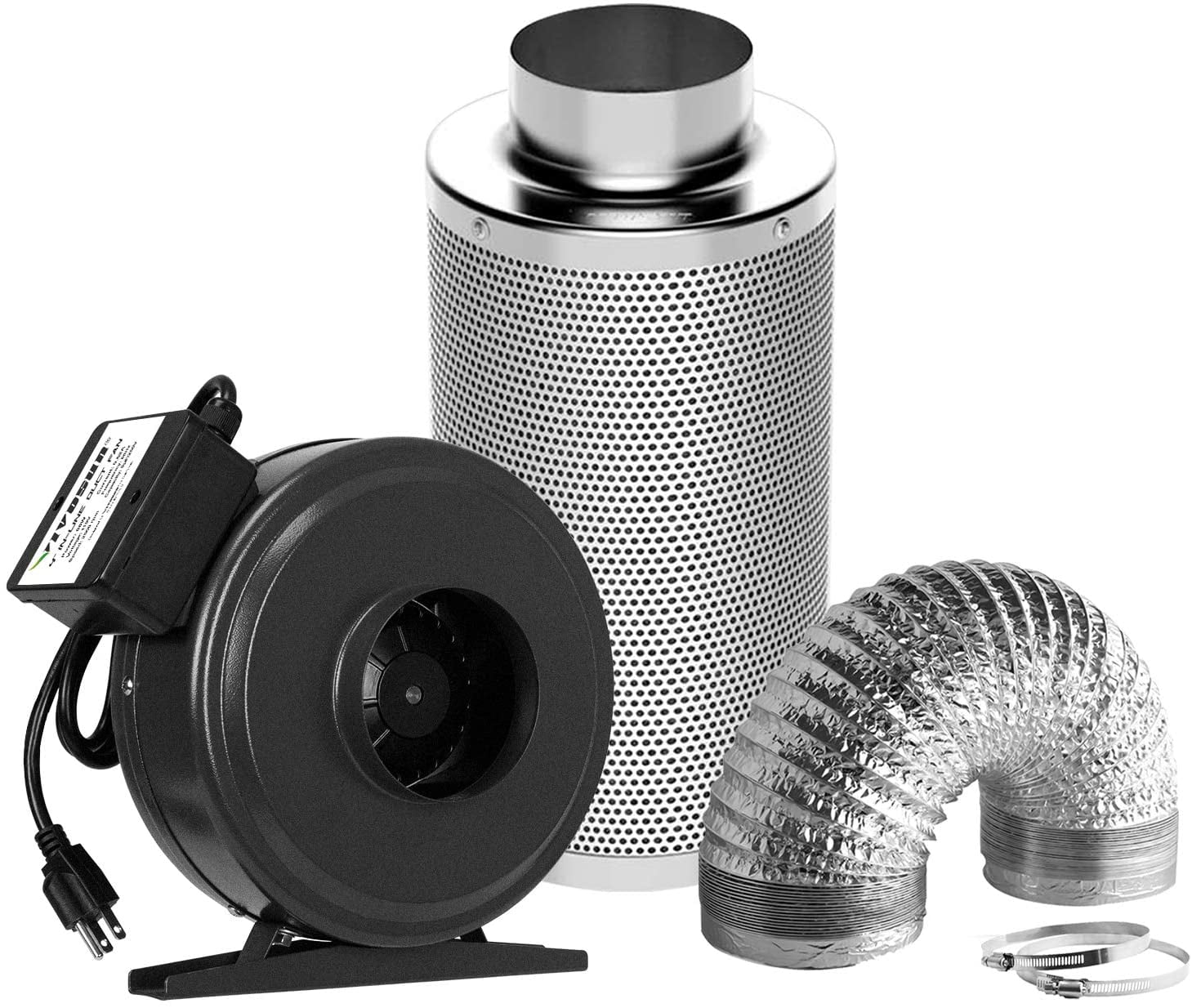 Air Filtration Kit: 6 Inch 440  Inline Fan, 6'' Carbon Filter and 16 Ft Ducting Combo