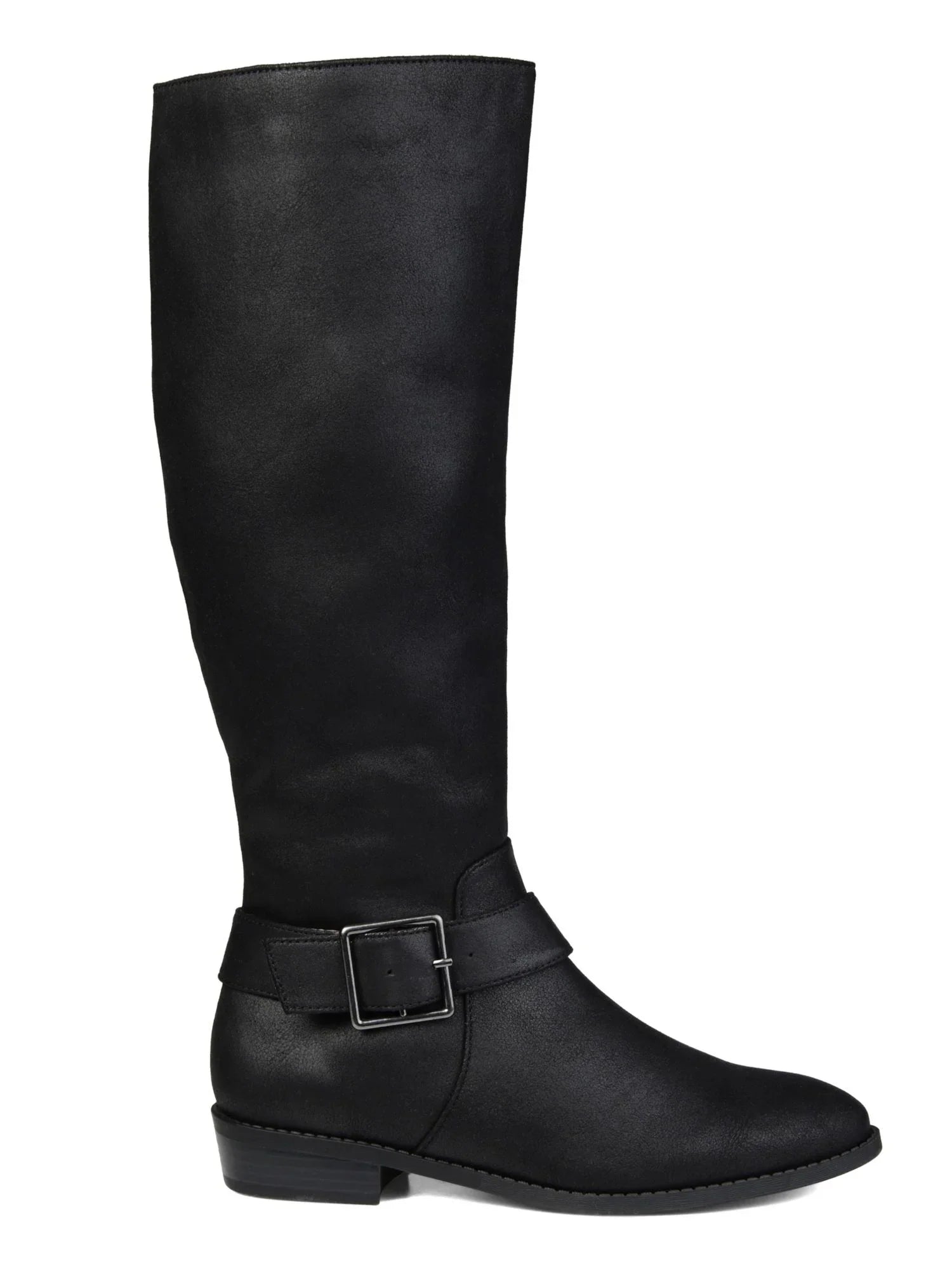 Womens Black Goring Extra Wide Calf Buckle Accent Wide Calf Winona Almond Toe Block Heel Zip-Up Riding Boot 7.5
