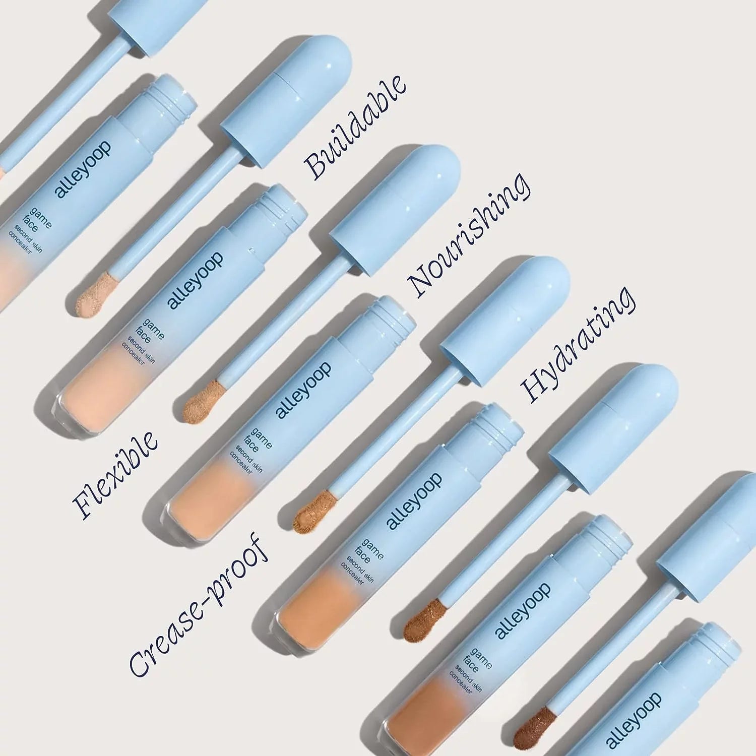 Alleyoop Game Face Concealer Makeup, Lightweight to Medium Buildable Coverage Under Eye Concealer, For Blemishes, Crease-proof and Hydrating with Aloe Stem Cell, Smooth Second Skin Finish -