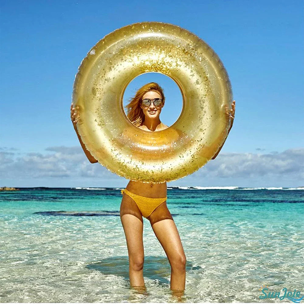 Transparent Inflatable Tube Swim Tube Glitter Swim Ring Durable Round Summer Inflatable Pool Float Swim Inner Tube for Swimming Pool Party Decorations