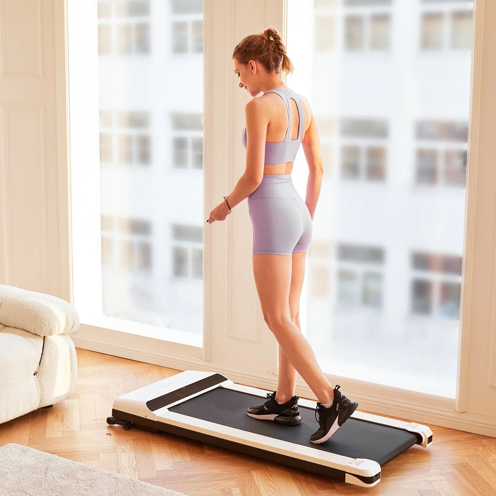 1.5  Electric Portable Treadmill Walking Flat Machine Slim Treadmill Under Desk with Remote Control &Installation-Free,  Fitness-White