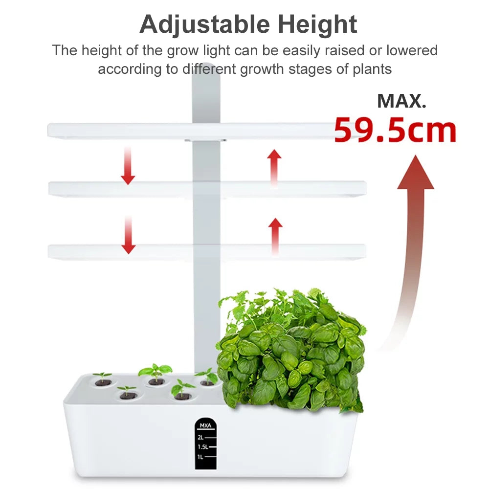 Smart Hydroponics Growing System Indoor Garden Kit 9 Pods Automatic Timing with Height Adjustable 15W  Grow Lights 2L Water Tank Smart Water Pump for Home Office Kitchen