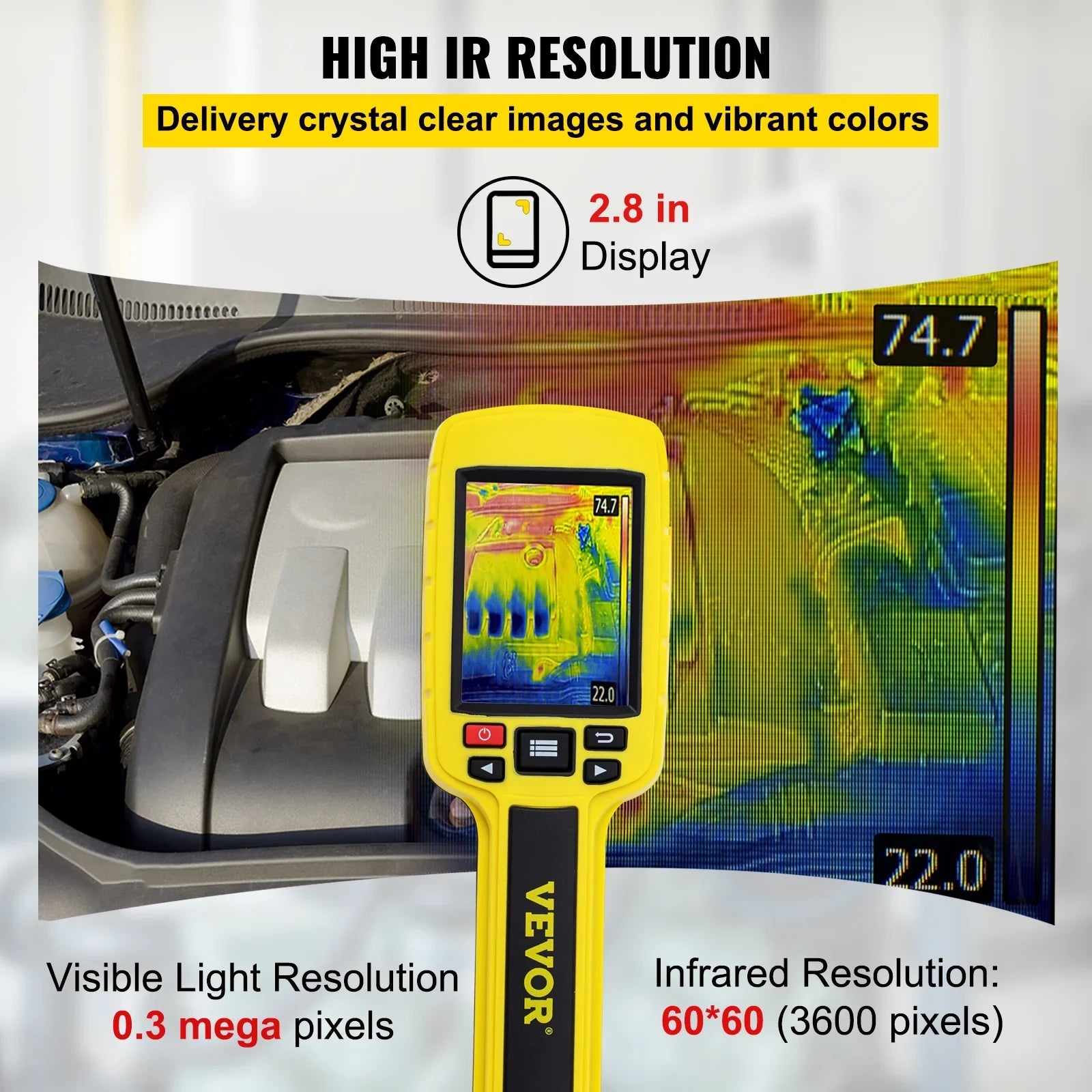 Thermal Imaging Camera, 60x60 (3600 Pixels)  Resolution Infrared Camera with 2.8" Color Display Screen, Built-in  Card and Li-ion Battery, for , Electrical System Automatic Detect