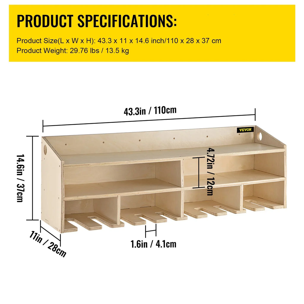 Power Tool Organizer Drill Wall Tool Holder 10 Slots 2-shelf Wall Mounted