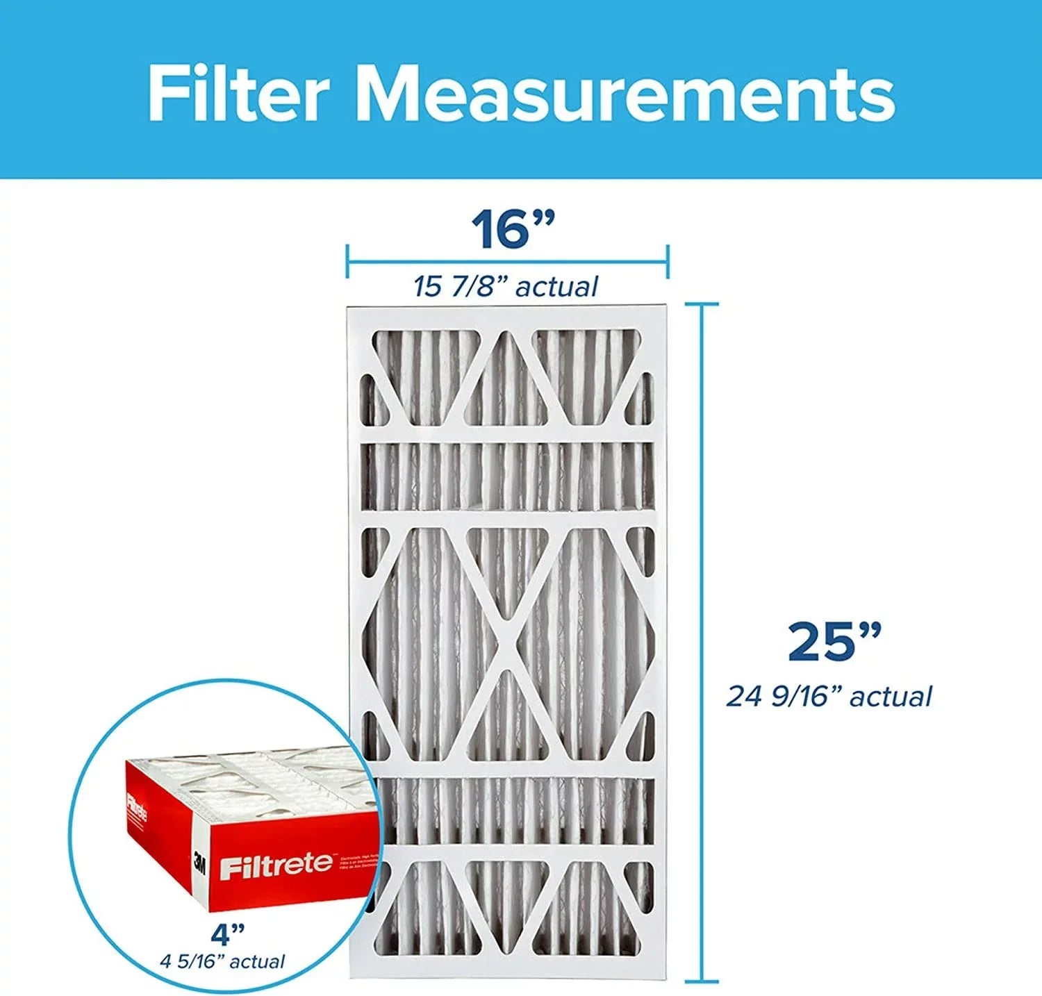 Filtrete 16x25x4,  Furnace Air Filter,  1000 , Micro Allergen Defense Deep Pleat, 2-Pack actual dimensions 15.88 x 24.56 x 4.31
