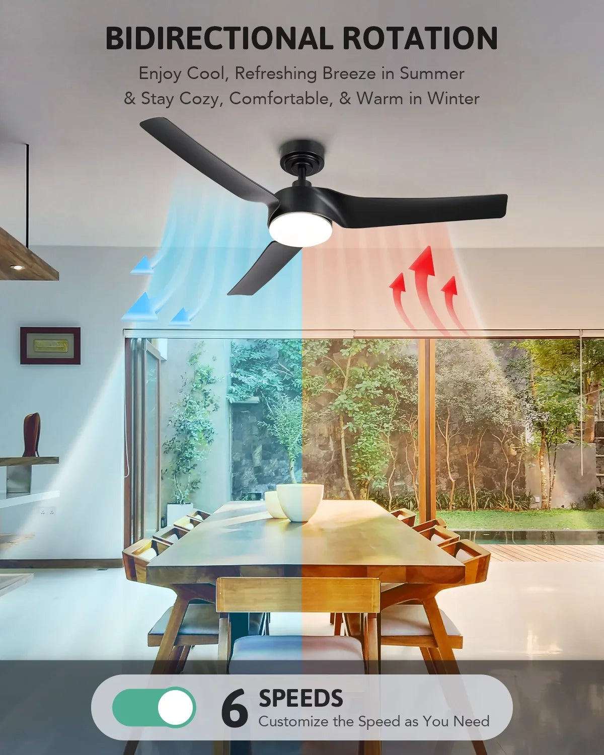 Bestco Modern 52" Smart Ceiling Fan with Dimmable Light Kit & Remote, Black