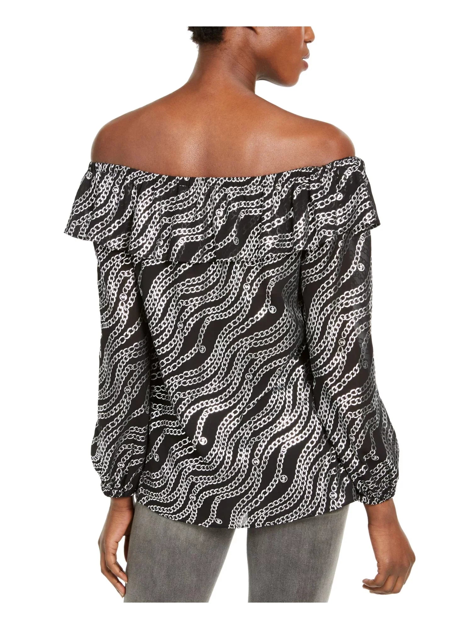 Womens Black Off Shoulder Evening Peasant Top