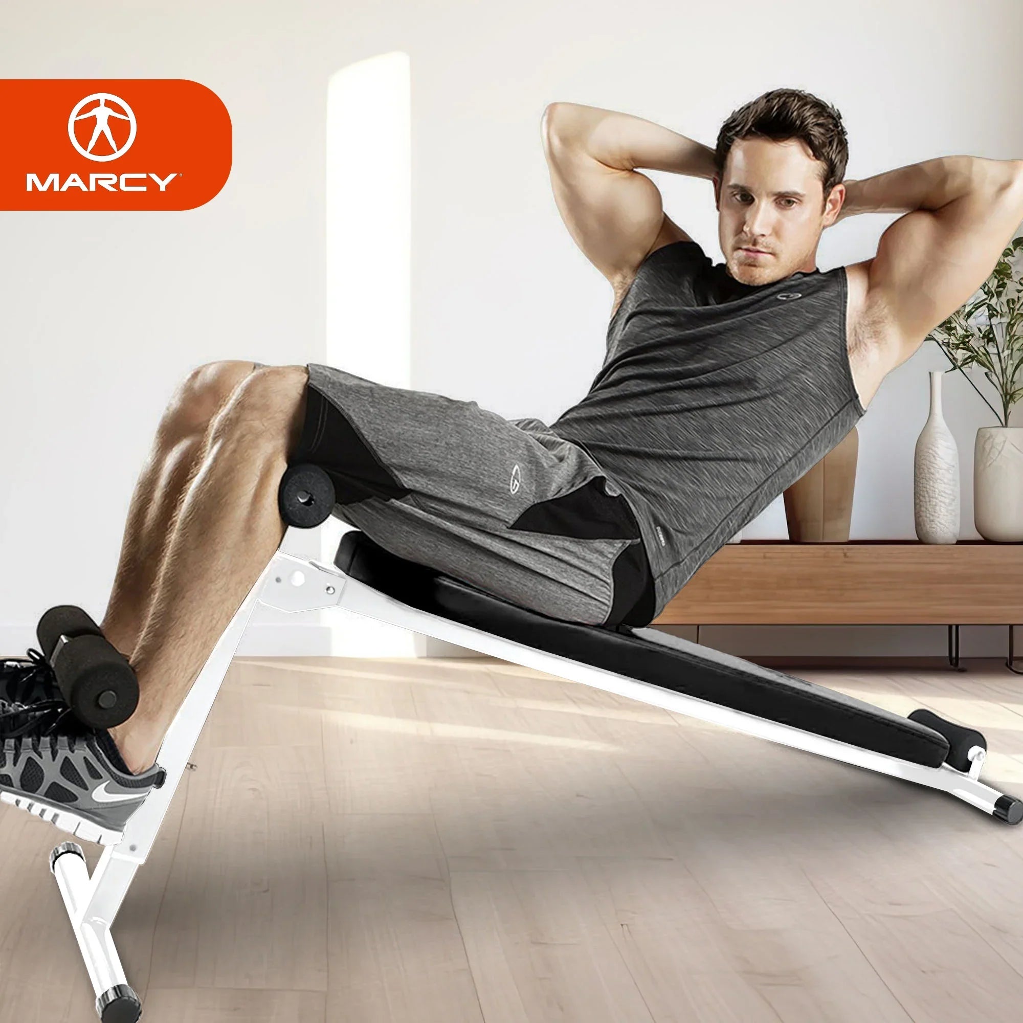 Marcy Folding Utility Bench Slant Board w/Headrest for Home Gym Exercise