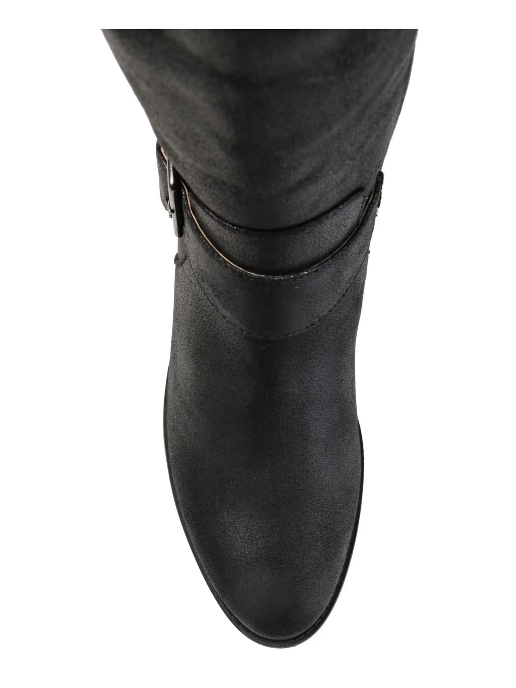 Womens Black Goring Extra Wide Calf Buckle Accent Wide Calf Winona Almond Toe Block Heel Zip-Up Riding Boot 7.5