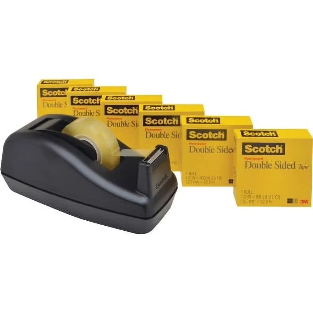 Scotch Permanent Double-Sided Tape - 1/2 25 yd Length x 0.50" Width - 1" Core - Dispenser Included - Desktop Dispenser - 6 / Pack - Clear