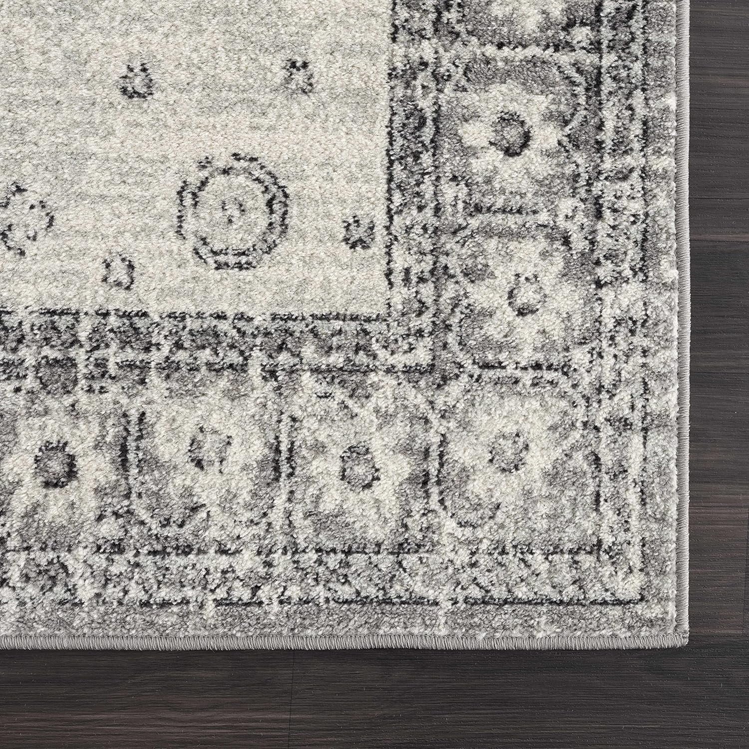 Marash Collection Goksun Persian Traditional Living Room, Bedroom, Indoor Area Rug - Oriental Medallion Pattern - Boho Vintage Distressed - Grey, Beige - 7'10"  10'
