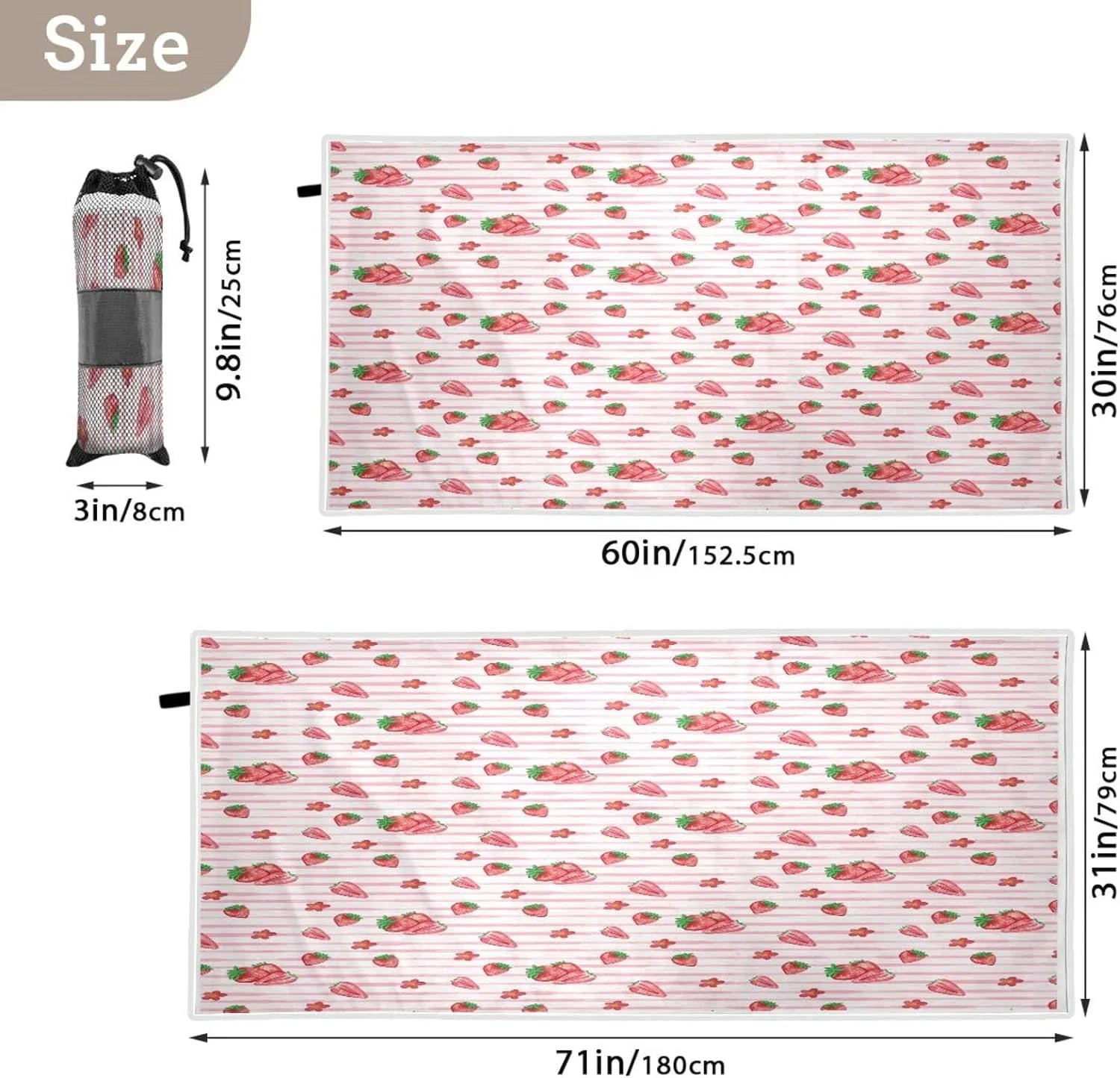 Bestwell Red Strawberry Pink  Beach Towel Oversized Towel Blanket, Thin Lightweight Microfiber Sand Free Quick Dry Towel, 30”” Multipurpose Pool Bath Yoga Swim Shower Towel