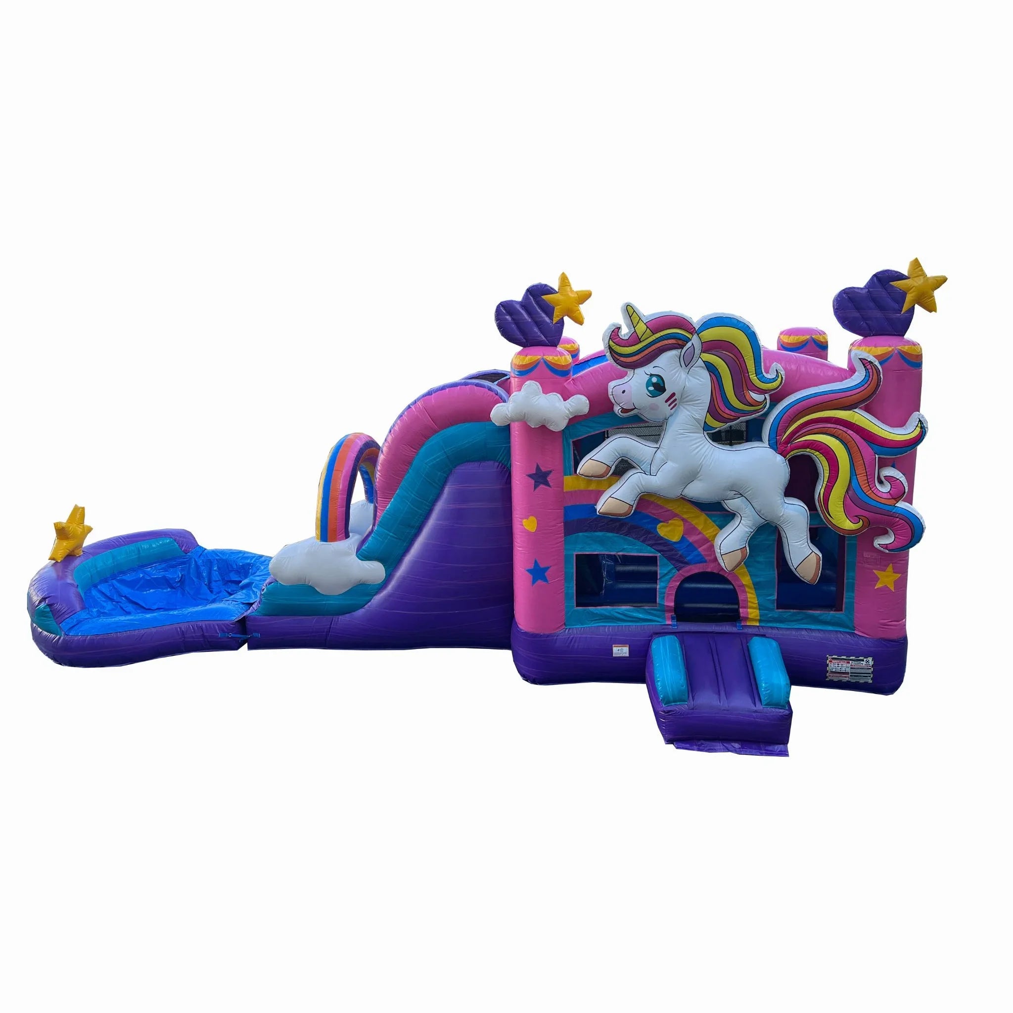 Unicorn Inflatable Water Slide Bounce House Combo with Detachable Pool (with Air Blower), Commercial Grade, 100%  Vinyl, for Kids and Adults, Basketball Hoop, Outdoor Backyard, Wet Dry