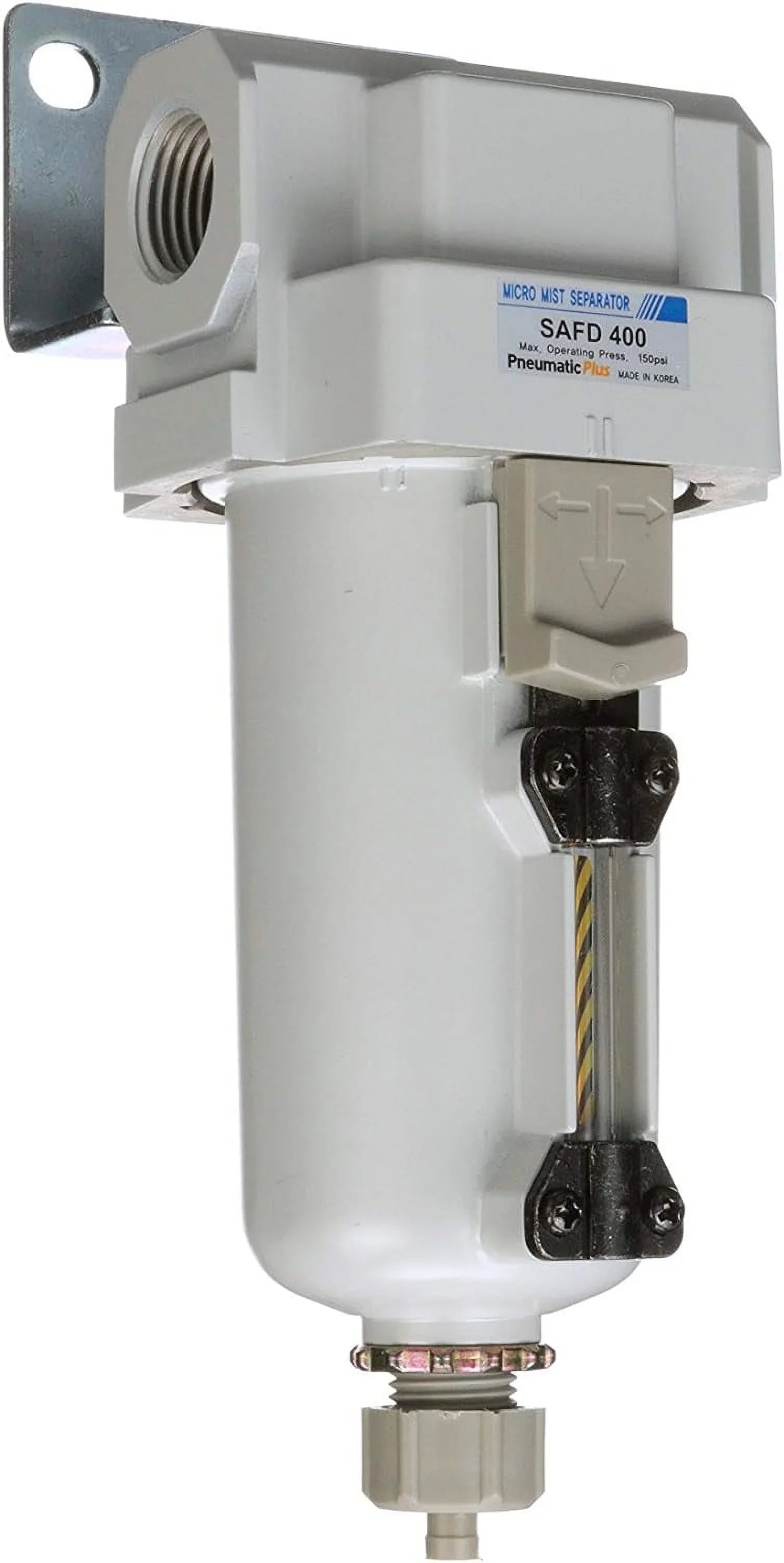 Compressed Air Coalescing Filter, 0.01 Micron 1/2"  - Metal Bowl, Manual Drain, Bracket