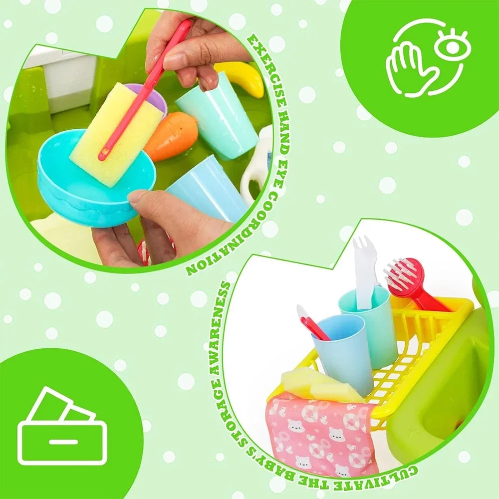 Fangsheng Play Sink with Running Water, Floating Pool Toys & Fishing Game, Kids Pretend Play-Dishwasher Kitchen Play Sink Toy for Boys Girls Toddlers 3-6