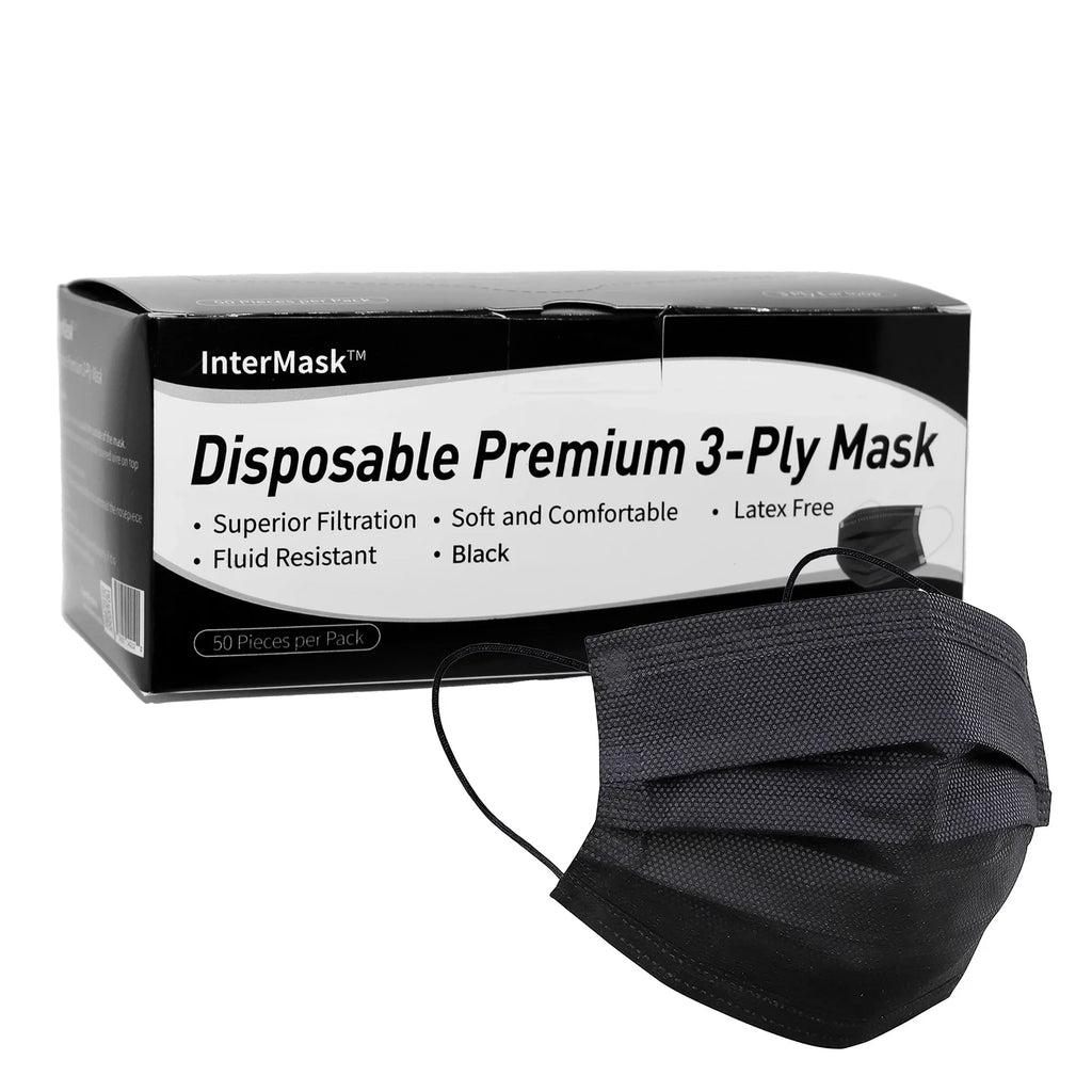 InterMask Disposable Premium 3-Ply  Level 3 Mask, Black, Case of 2000
