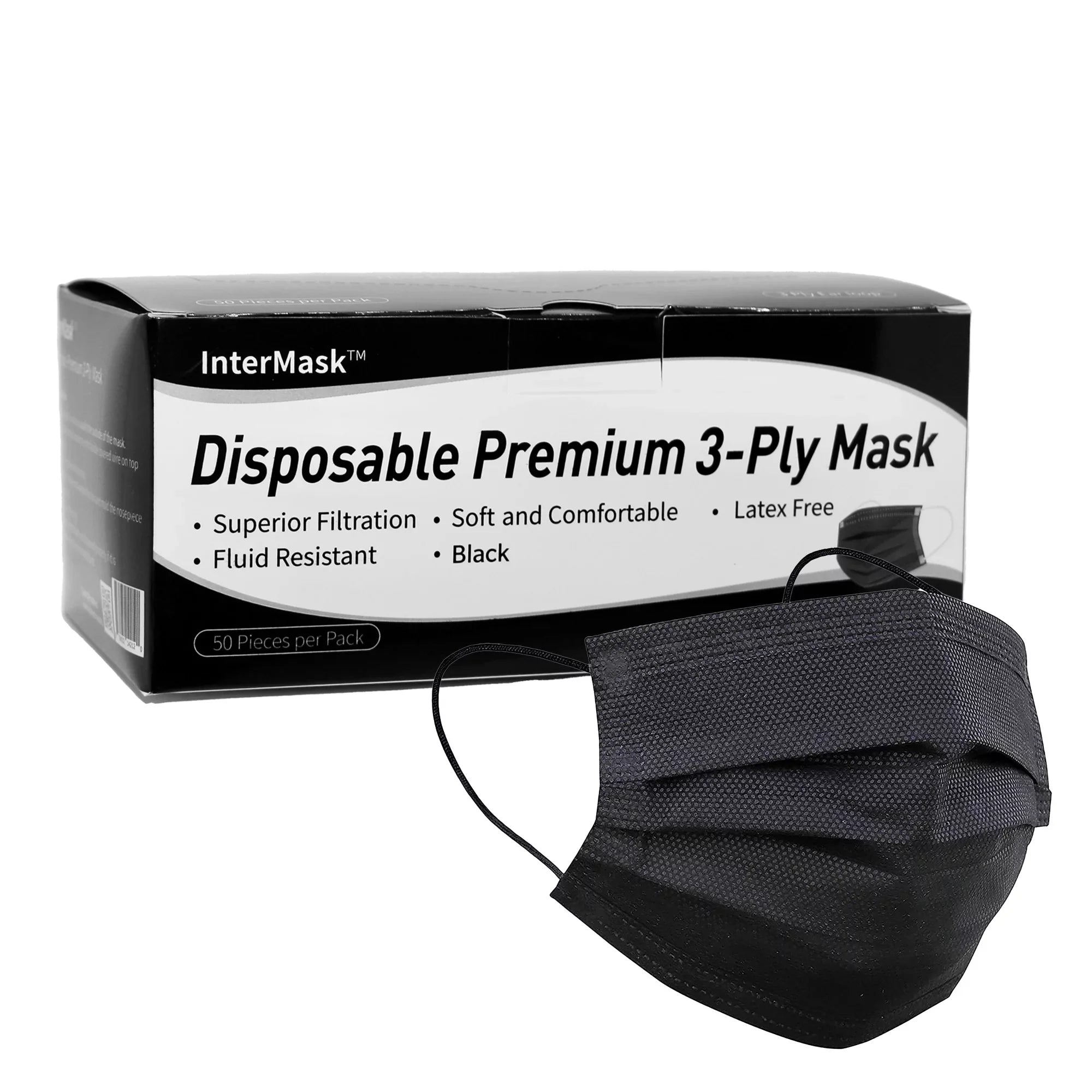InterMask Disposable Premium 3-Ply  Level 3 Mask, Black, Case of 2000