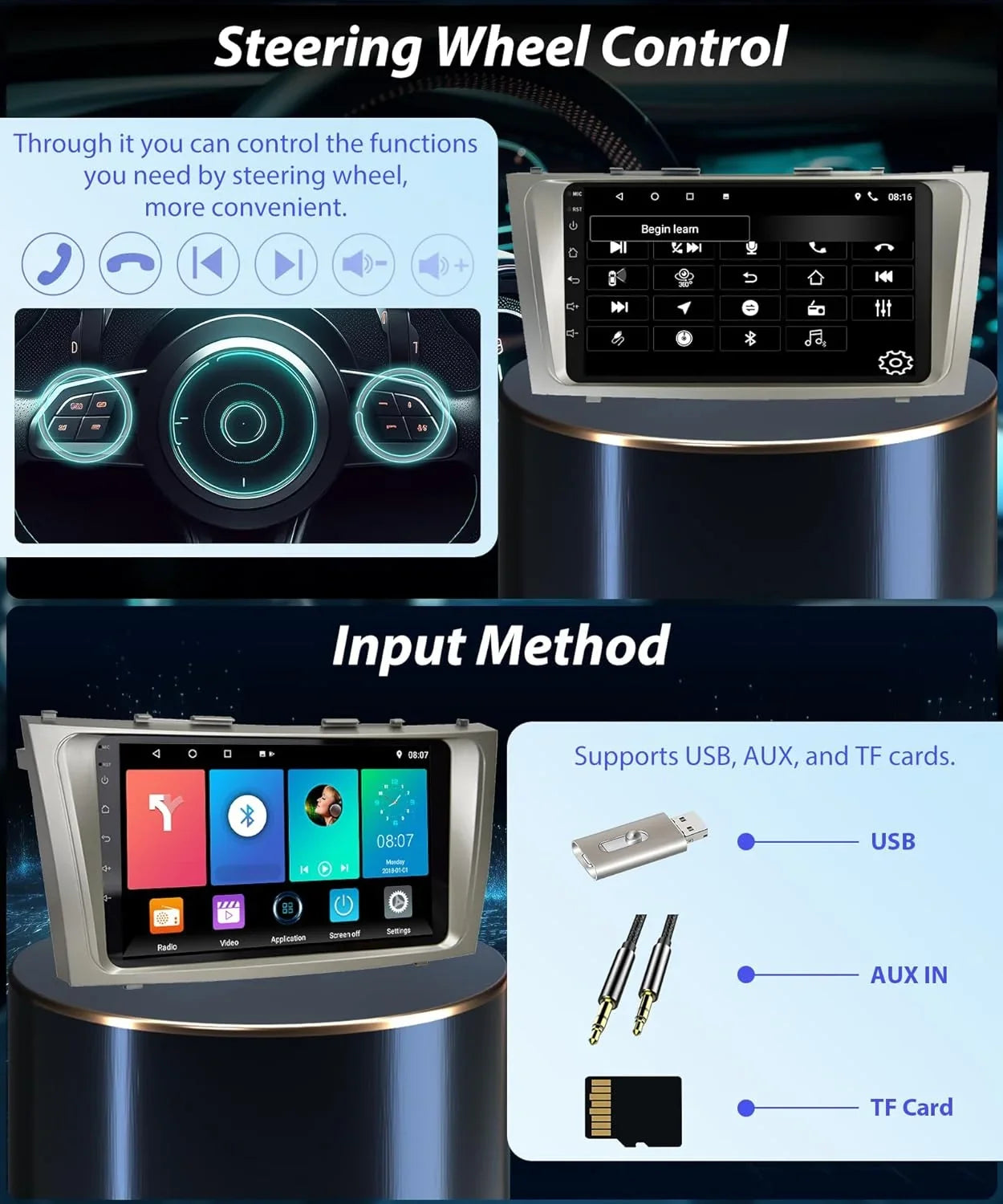 2G+32G  Carplay Android Car Stereo for Toyota Camry 2006-2011, 9 Inch Touch Screen Android Auto Car Radio Bluetooth  Navigation WiFi    Camry Radio + Backup Camera