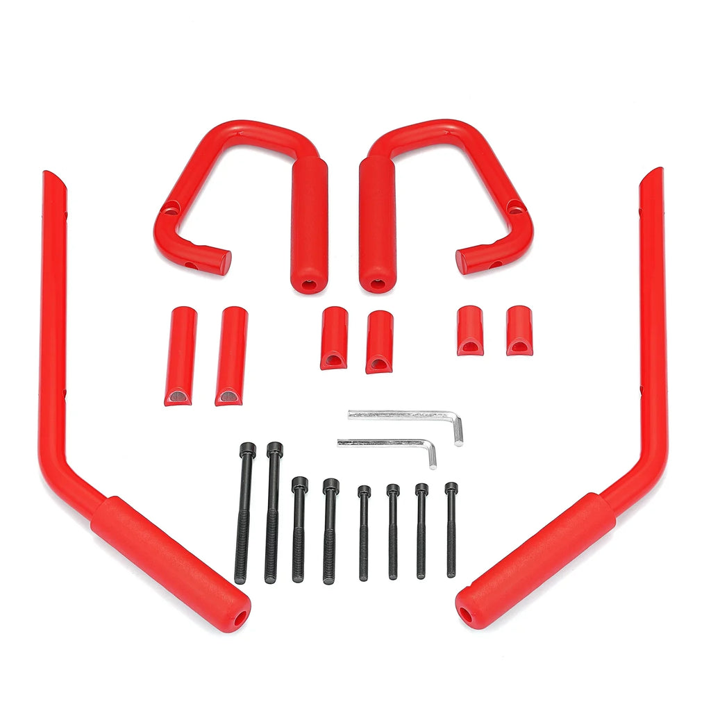 '-  Powder Coated Red Aluminum Full Front & Rear Grab Bar Handles Set for 07-18 Jeep Wrangler