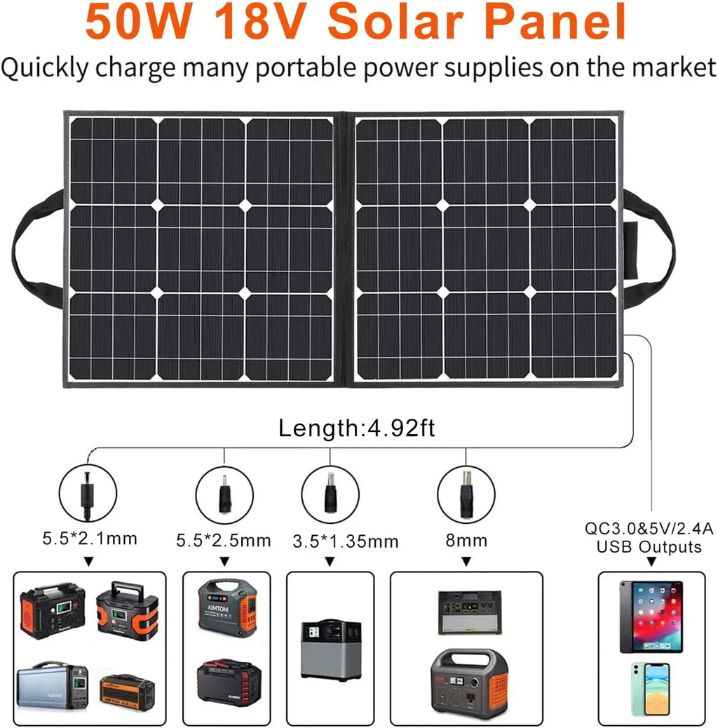 200W Portable Power Station, FlashFish 40800mAh Solar Generator with 50W 18V Portable Solar Panel, Flashfish Foldable Solar Charger with 5V  18V  Output