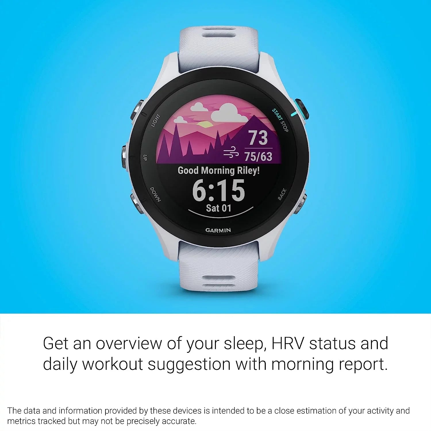 Garmin Forerunner 255S Music, Smaller  Running Smartwatch with Music, Advanced Insights, Long-Lasting Battery, Whitestone with Charging Base, Workout Towel, 6Ave Travel & Cleaning Kit
