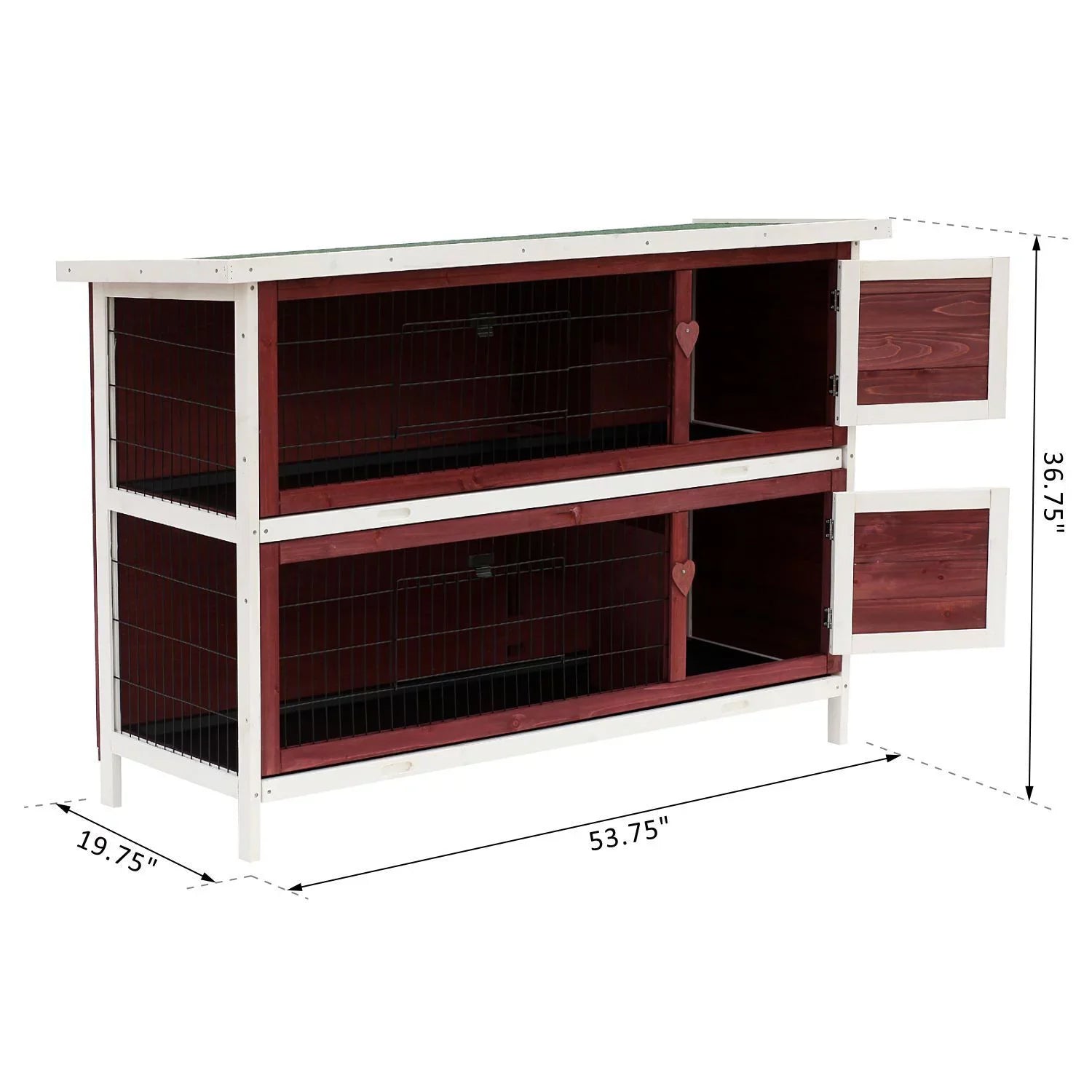 PawHut 54" Elevated Wooden Rabbit Hutch with Fun Enclosed Run And Pull-Out Trays, 2-Story, Weatherproof Stackable