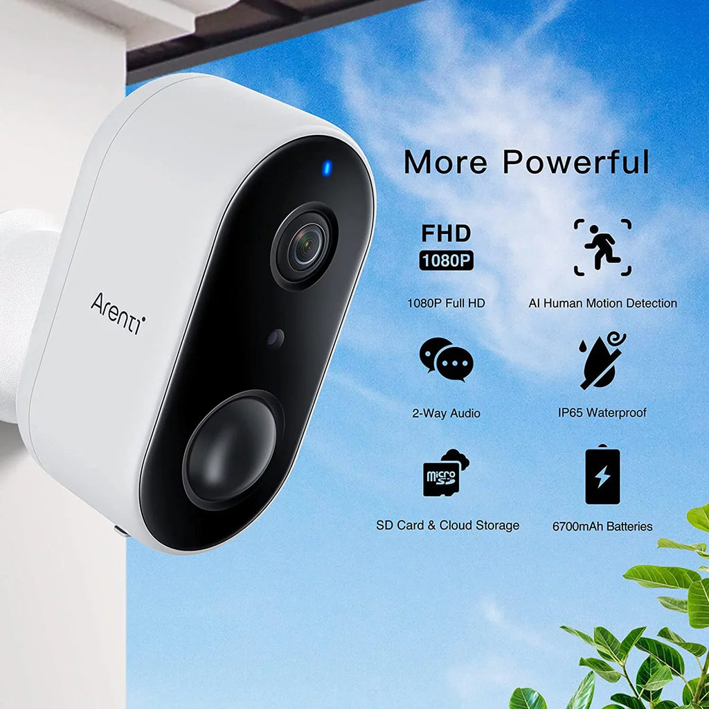 Arenti Wireless Outdoor Security Camera, (2Pack)  Wifi Rechargeable Battery Powered Night Vision 2-Way Audio  Motion Detection Surveillance Camera (Supports Only 2.4Ghz Wi-Fi)