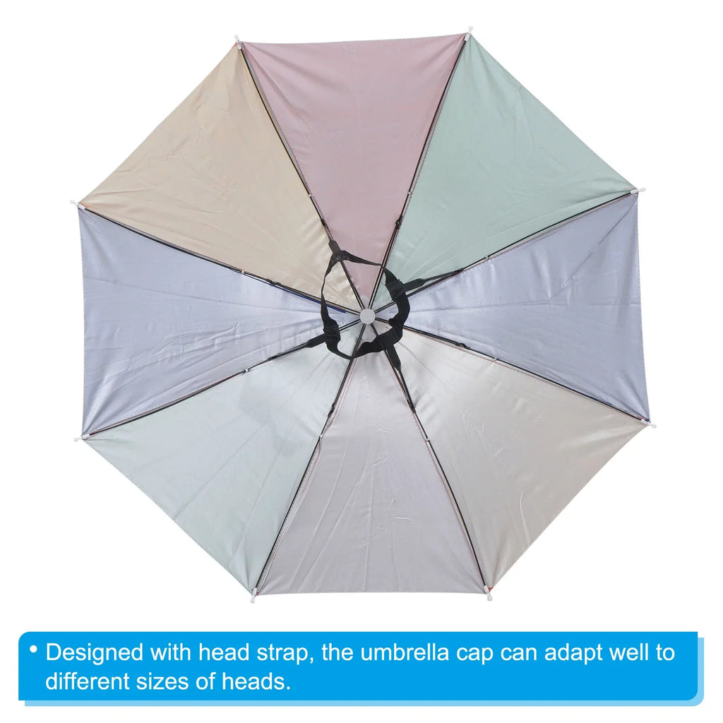 Uxcell  27.2" Umbrella Hat, 3Pcs Oxford Fabric Folding Single Layer Sun Rain Cap with Head Strip, Multicolor