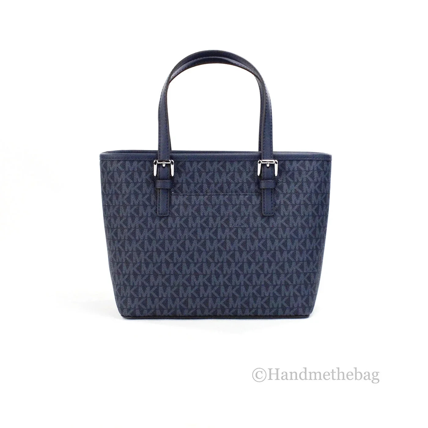 Michael Kors Jet Set Navy  Leather  Carryall Top Zip Tote Bag Purse