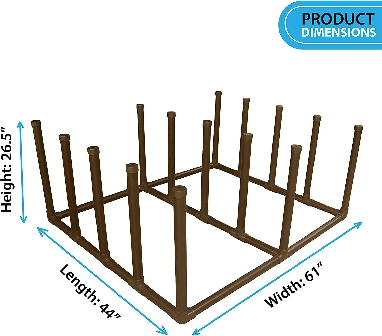 Float and Raft Rack 12 Bar - Poolside Storage Organizer for Floats, Paddles, Noodles, Surfboards, Towels, (61"  x 44"  x 26.5" ), Brown Style 664413 (Brown)