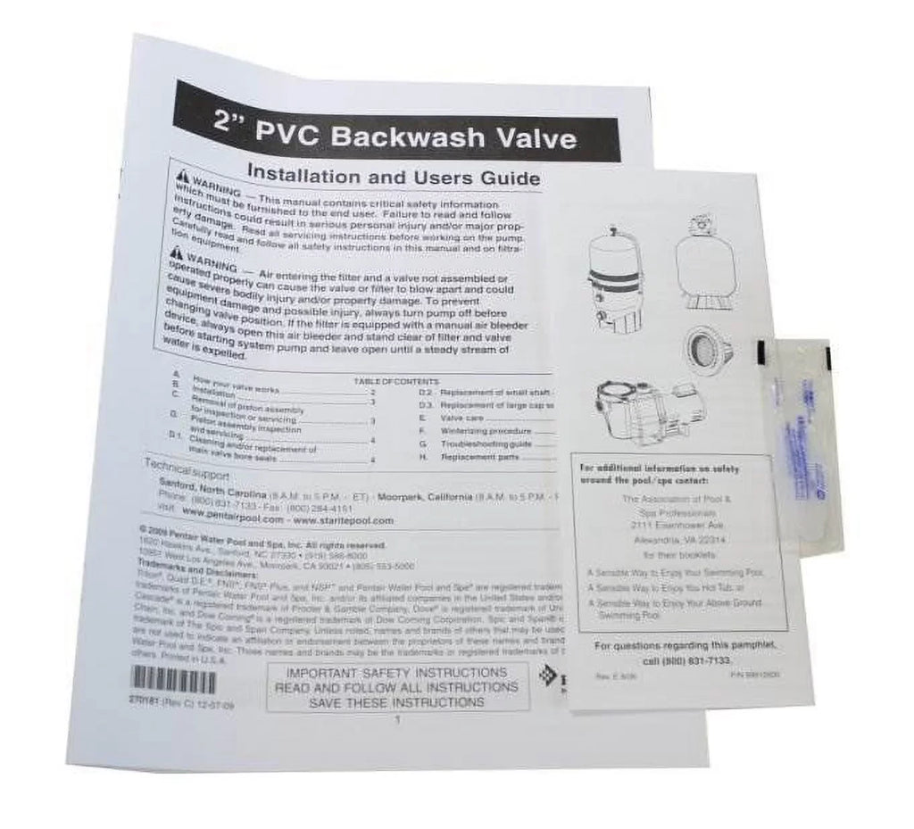 Pentair 263064 2 Inch  Slide Pump Backwash Valve for Side Mount Sand/ Filters