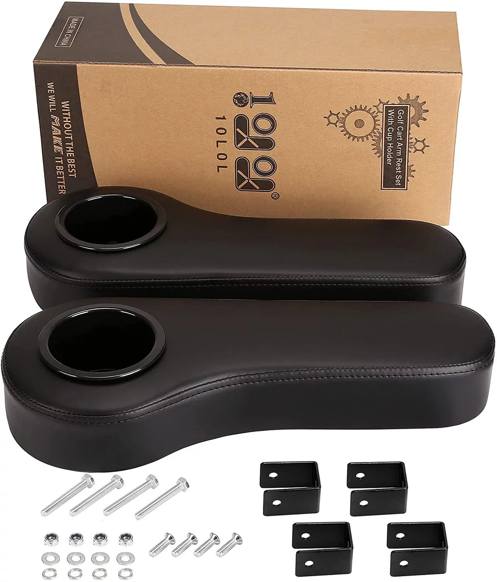 10L0L Golf Cart Armrests with Cup Holder for  Club Car Yamaha Golf Cart Rear Seat, Without Drilling, Black, Set of 2