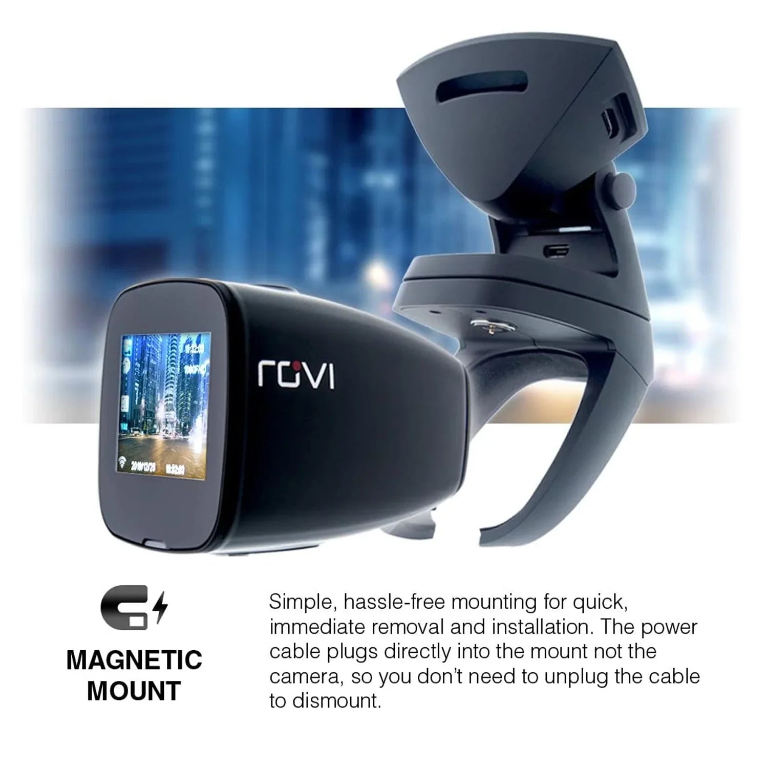 Rovi -6001 Magnetic Mount 1080p Full  High Definition Panoramic Car Dash Camera Recorder with 1.5 Inch Wide Screen Wi-Fi, , Loop Video Recording, Impact Detection and 360 Degree Rotation