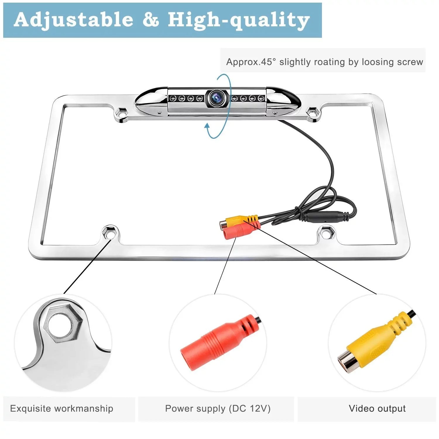 Car License Plate Frame Backup Rear View Camera Night Vision Parking 8IR Black