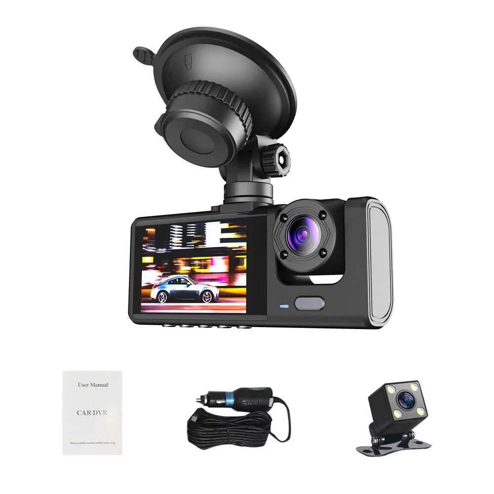 1080P  Dash Camera Front & Inside & Rear Camera Driving Recorder 2 Inch Screen Dashcam Support Night-Vision Loop Recording One-Key Lock WiFi version