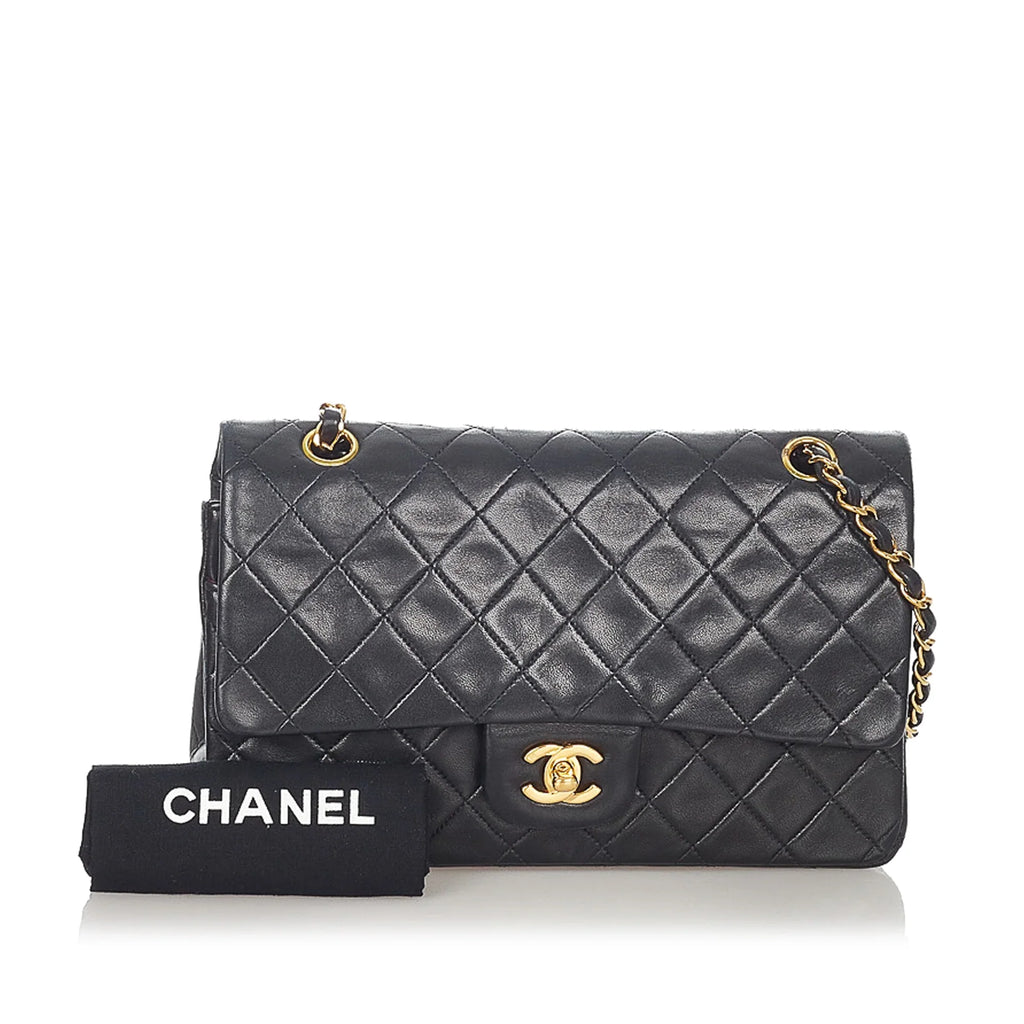 Pre-Owned Chanel Small Classic Double Flap Bag Lambskin Leather Black Shoulder Bag Women (Good)