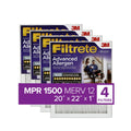 Filtrete by 3M, 20x22x1,  12, Advanced Allergen Reduction  Furnace Air Filter, Captures Allergens, Bacteria, Viruses, 1500 , 4 Filters