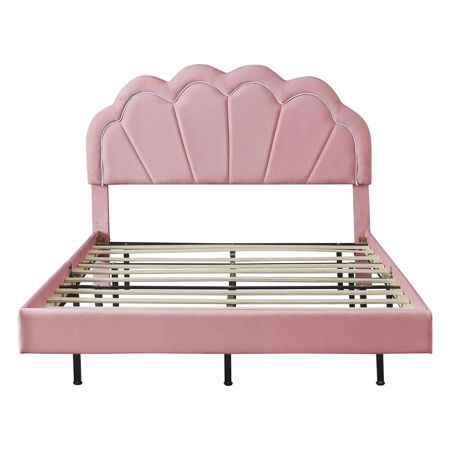 Full Size Smart  Platform Bed with Wooden Slats Support Beige