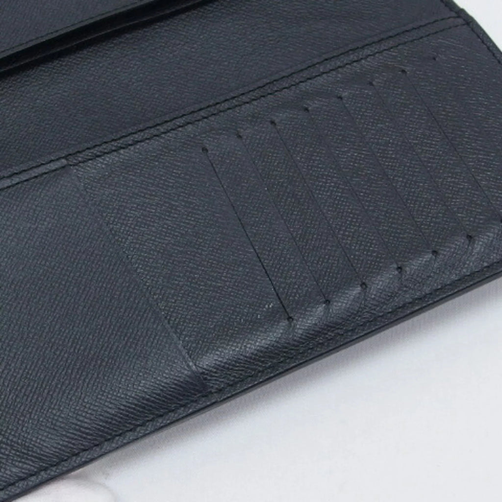 Pre-Owned Louis Vuitton Taiga Bifold Long Wallet Billfold Black (Good)