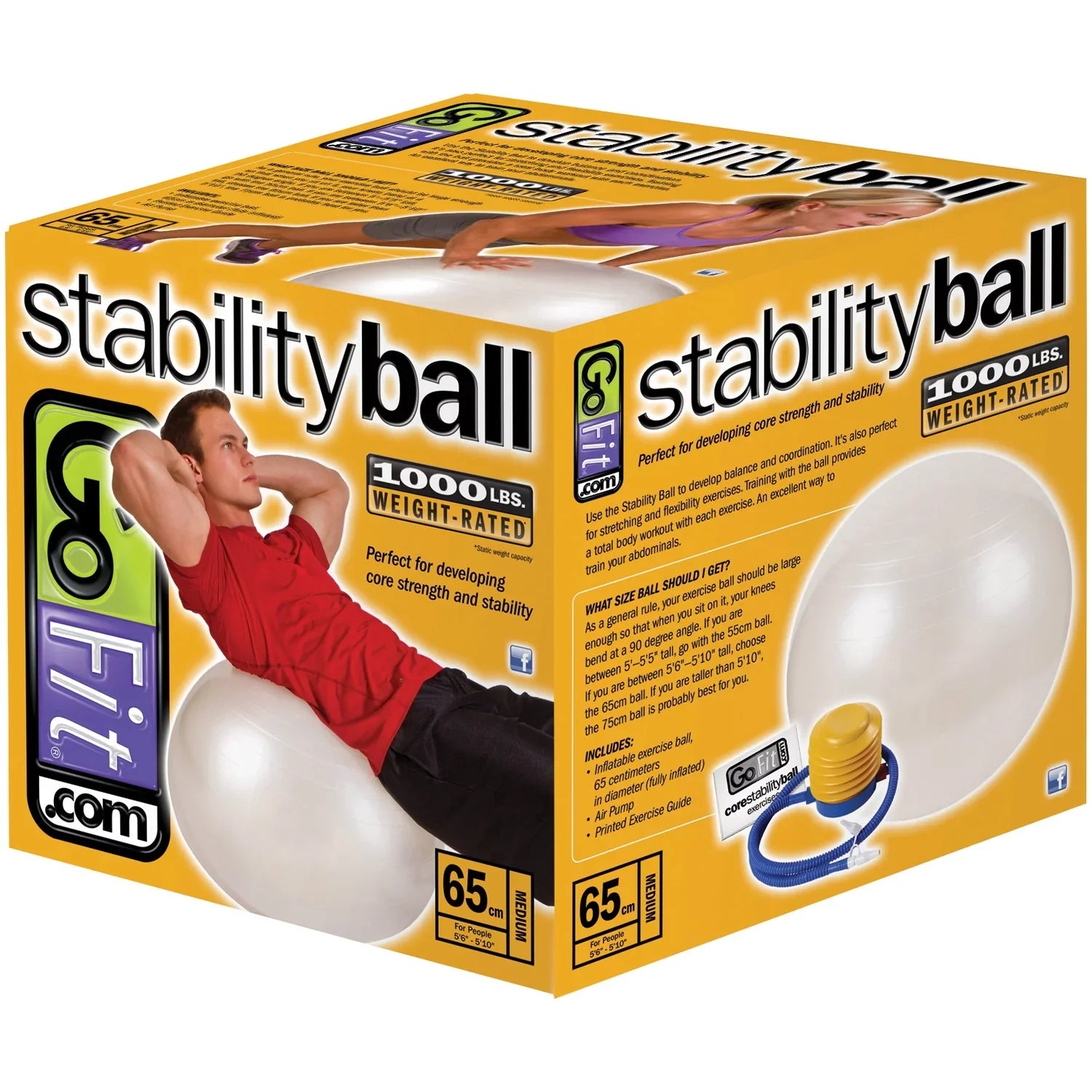 GoFit -65 Ball Exercise Ball with Pump (65 cm; White) and Omron -514C Full-Body Composition Monitor Black Bathroom Scale
