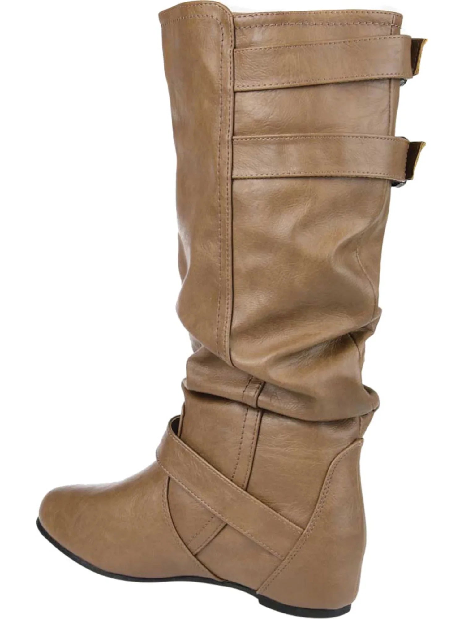 Womens Beige Buckle Accent Comfort Tiffany Round Toe Slip On Slouch Boot 9
