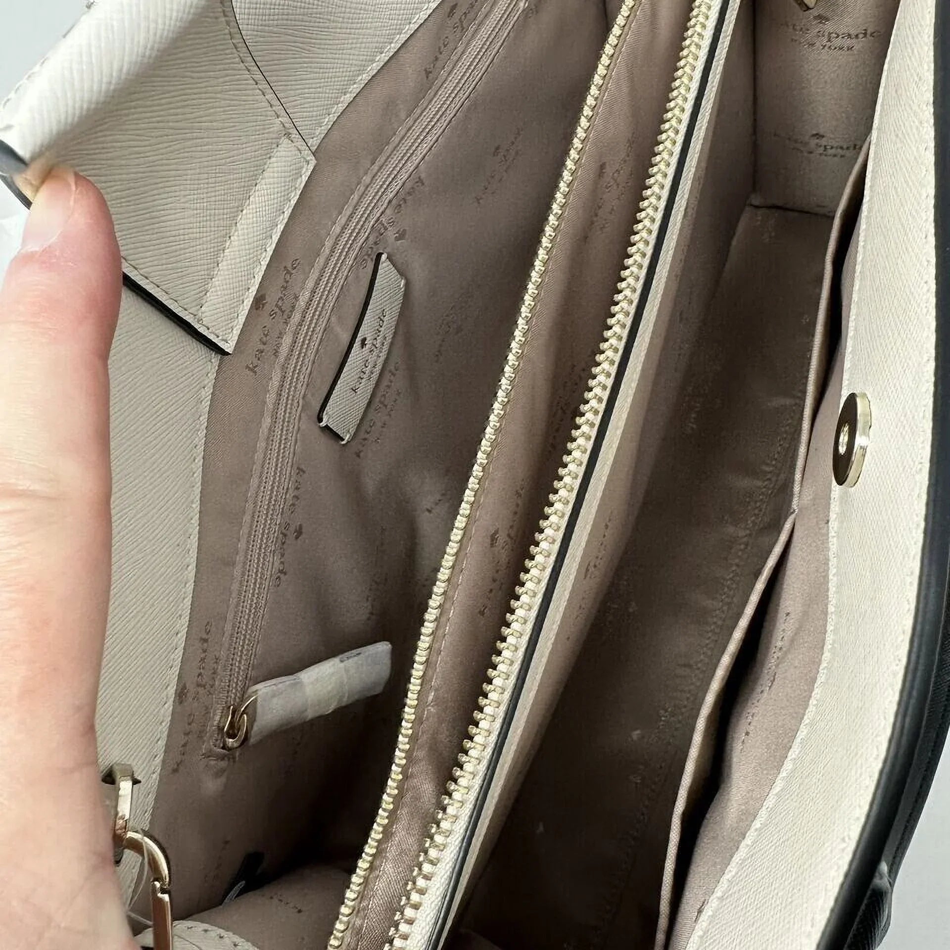 Perry Leather Warm Beige Blush 3 Comparts Satchel Bag Purse