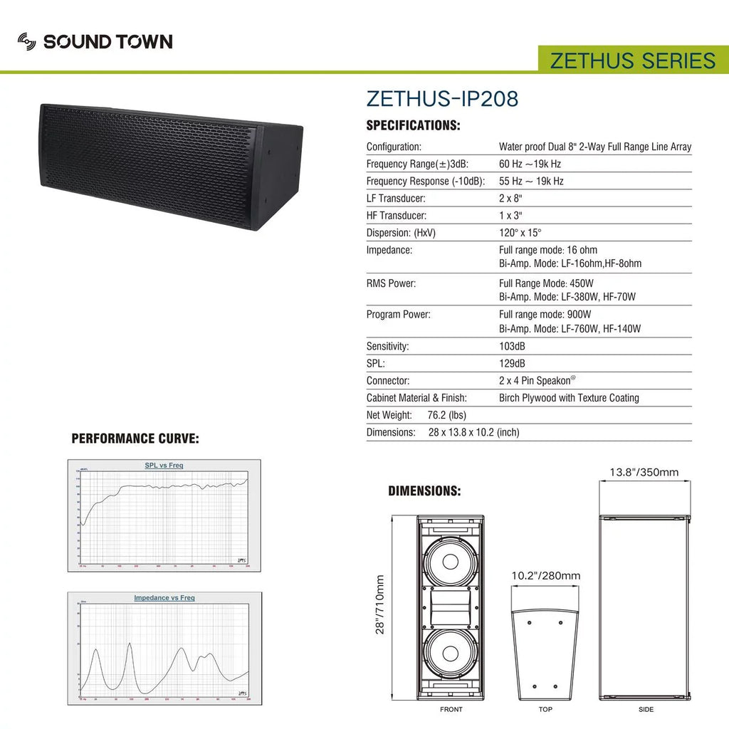 Sound Town All-Weather 4 x Dual 8” Water-Resistant Passive Line Array System with 3” Titanium Compression Drivers, Full Range/Bi-amp Switchable, Black (-)